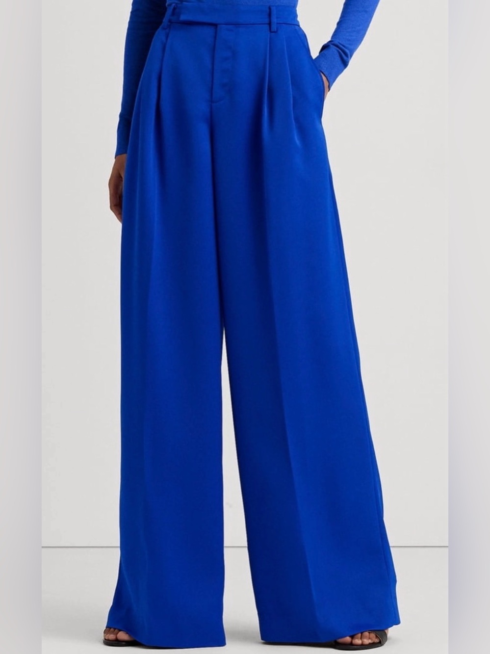 Lauren Ralph Lauren satin Blue Wide-Leg High-Waist Pants new without tags